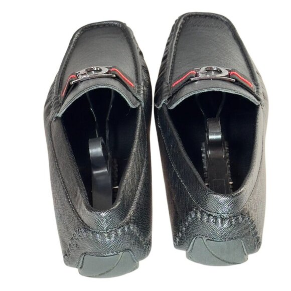 Mens Guess Black Loafers With Red Stripe & Metal G Logo Size 11 - Picture 4 of 10